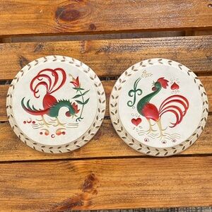 Vintage Set of 2 Chalk-Ware Rooster Country Farmhouse Kitchen Wall Hanging Decor